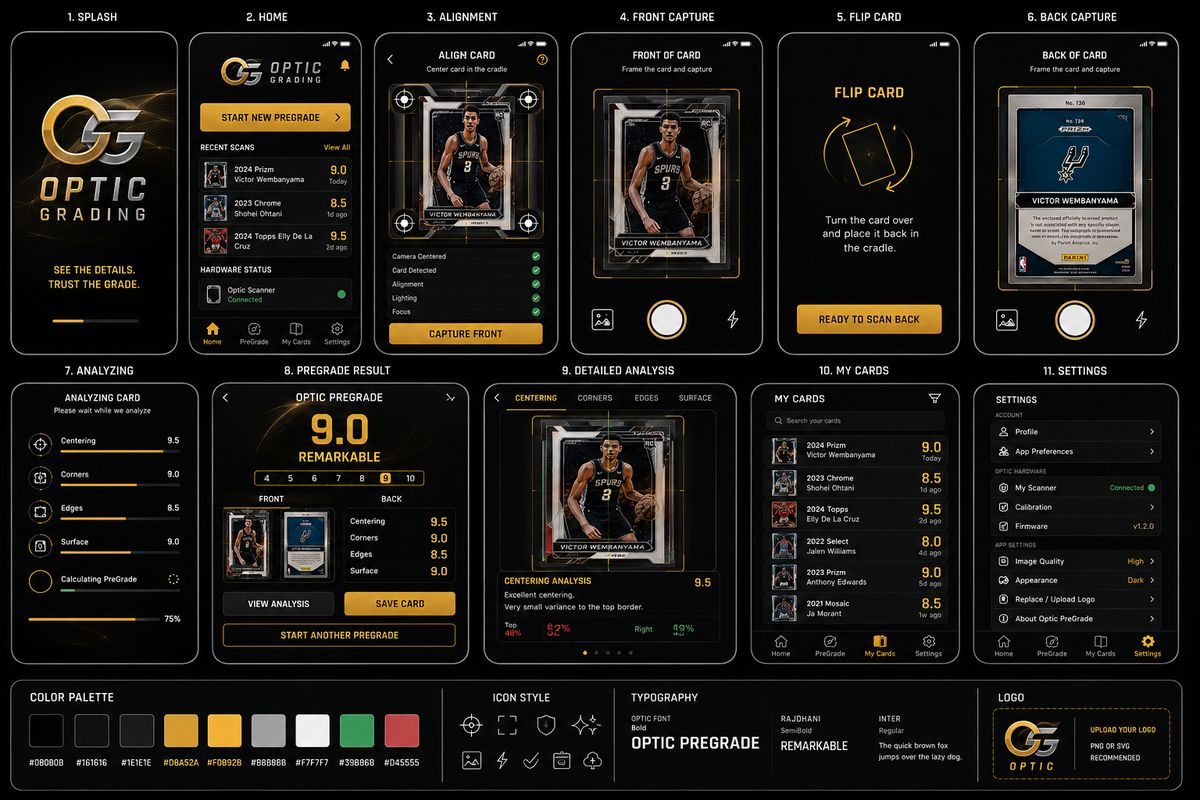 Optic Grading companion app screens